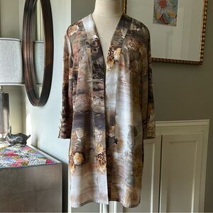 Chico's Brown and Tan Tunic with Open Front Travelers Collection sz Medium